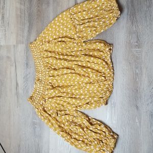 Kontrol contemporary S floral yellow top crop embroidered yoke cute sleeve light